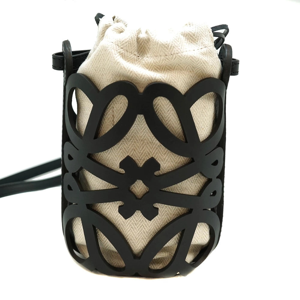 Loewe Bag Leather Cutout Beige Anagram Shoulder Black Pocket